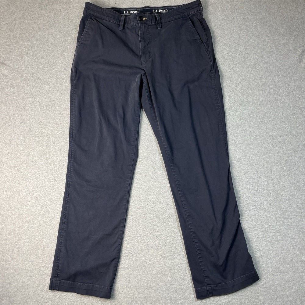 LL Bean Pants Mens 36x32 Blue Comfort Stretch Chino Flat Front Cotton Blend